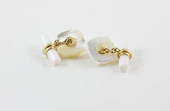 18 Karat Yellow Gold Interwoven Square Mother of Pearl Agate Rubies Cufflinks