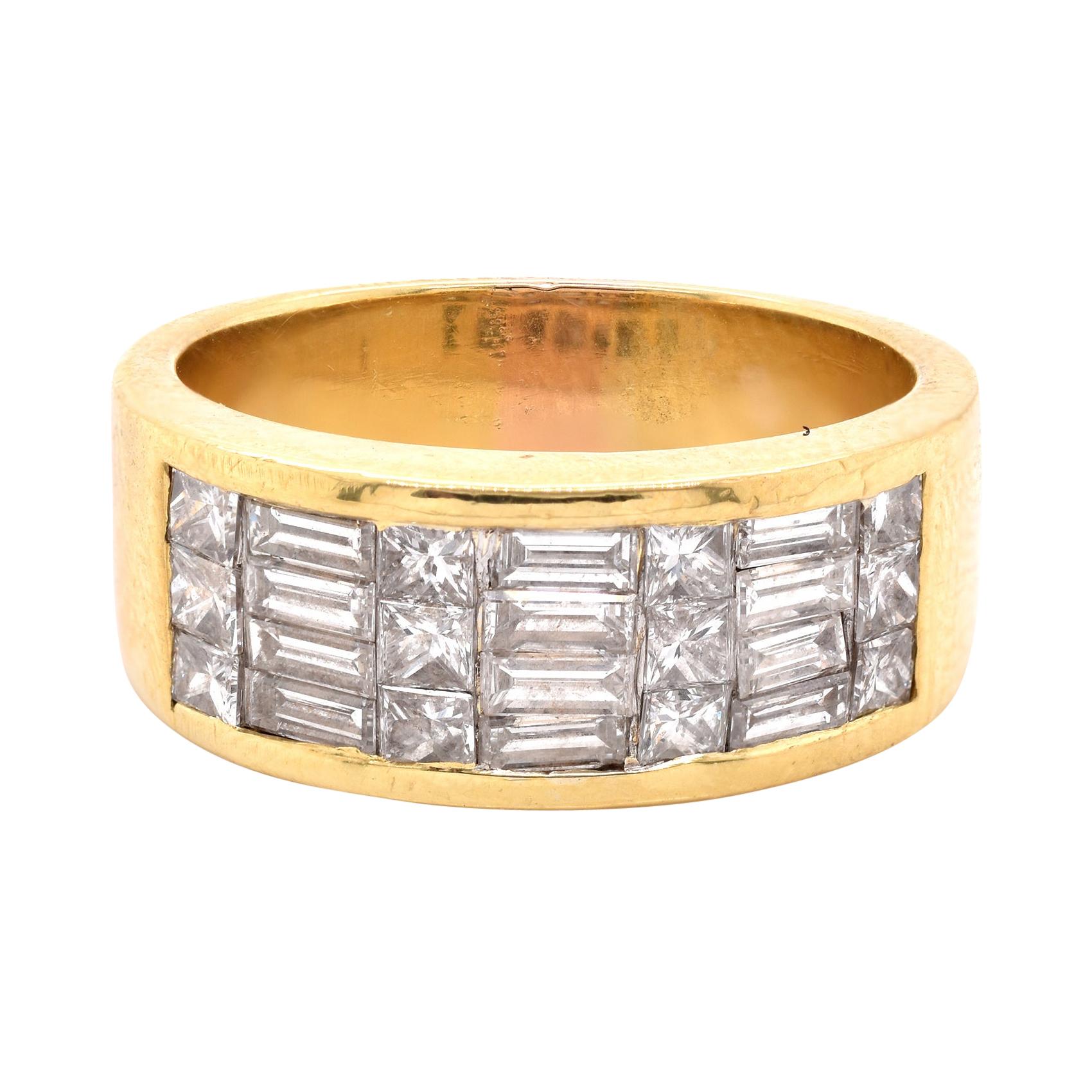 18 Karat Yellow Gold Invisible Set Diamond Band For Sale