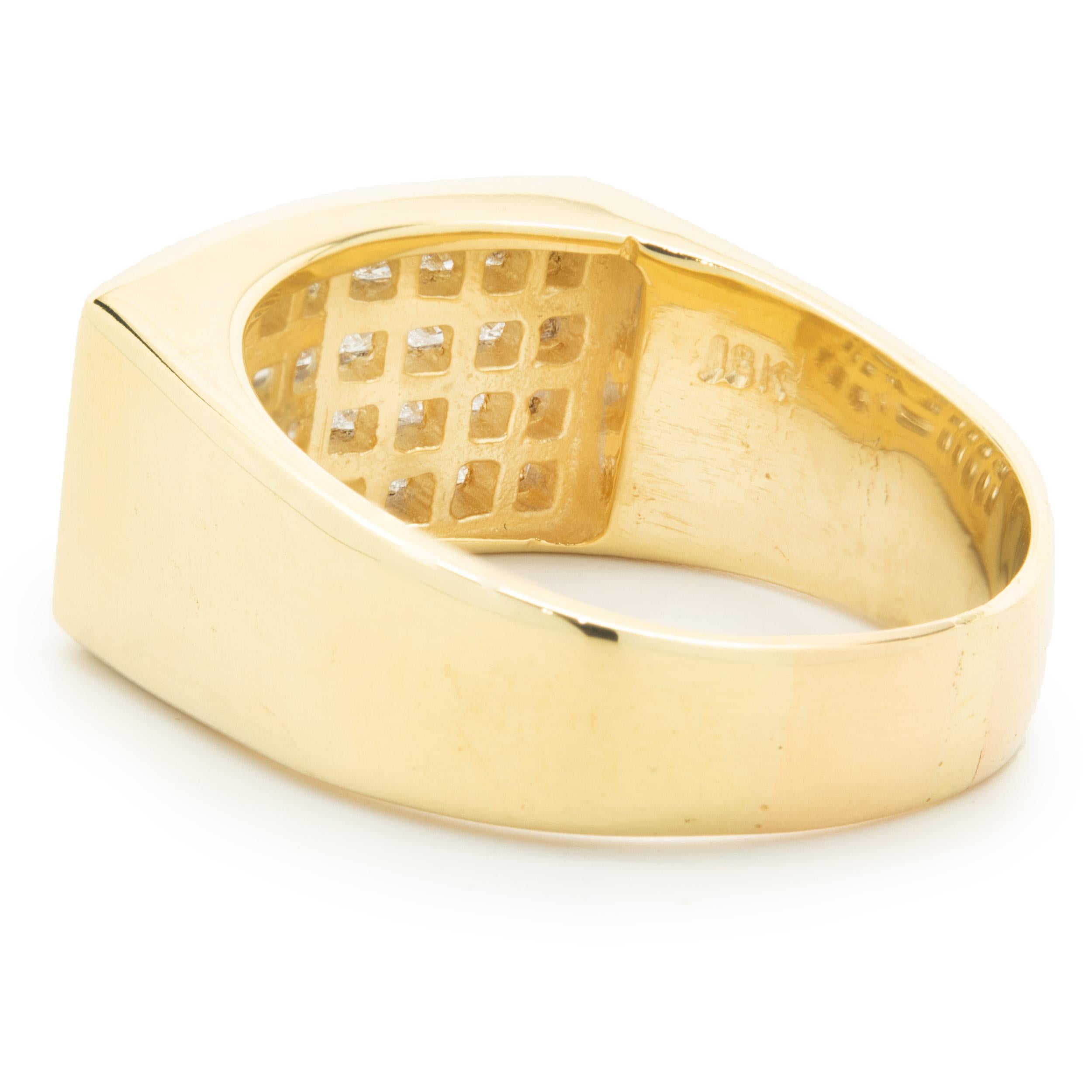 Princess Cut 18 Karat Yellow Gold Invisible Set Diamond Gents Ring For Sale