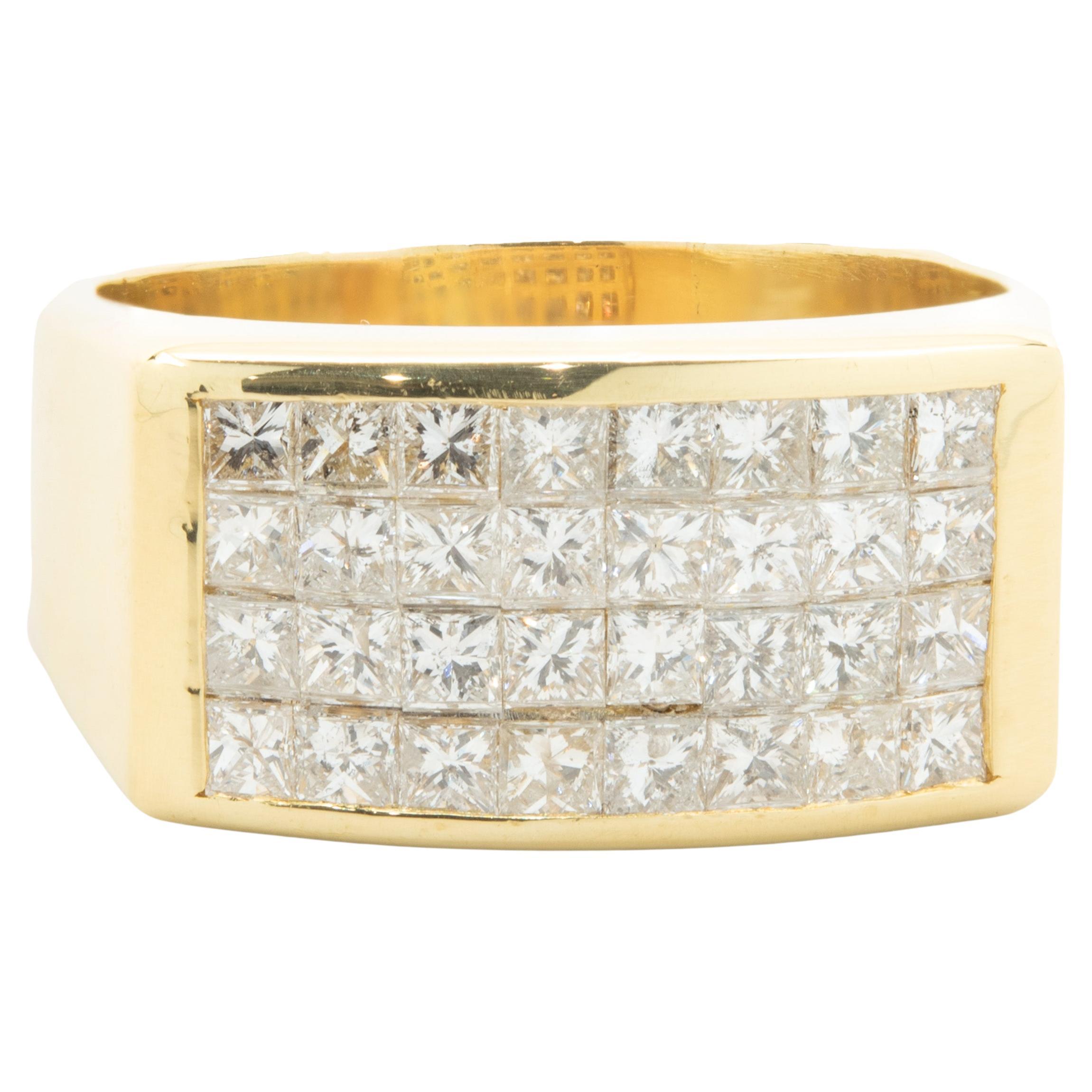 18 Karat Yellow Gold Invisible Set Diamond Gents Ring