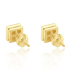 18 Karat Yellow Gold Invisible Set Princess Cut Diamond Studs