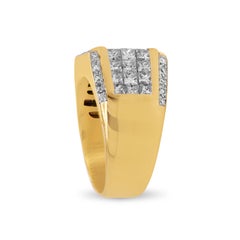 18 Karat Yellow Gold Invisible Set Princess Round Cut Diamond Men's Ring