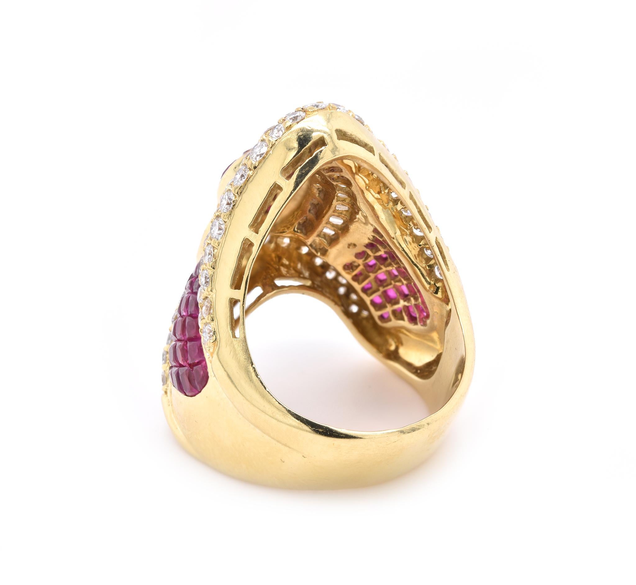 18 Karat Yellow Gold Invisible Set Ruby and Diamond Fashion Ring In Excellent Condition In Scottsdale, AZ