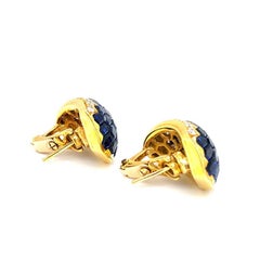 18 Karat Yellow Gold Invisible Set Sapphire and Diamond Earrings