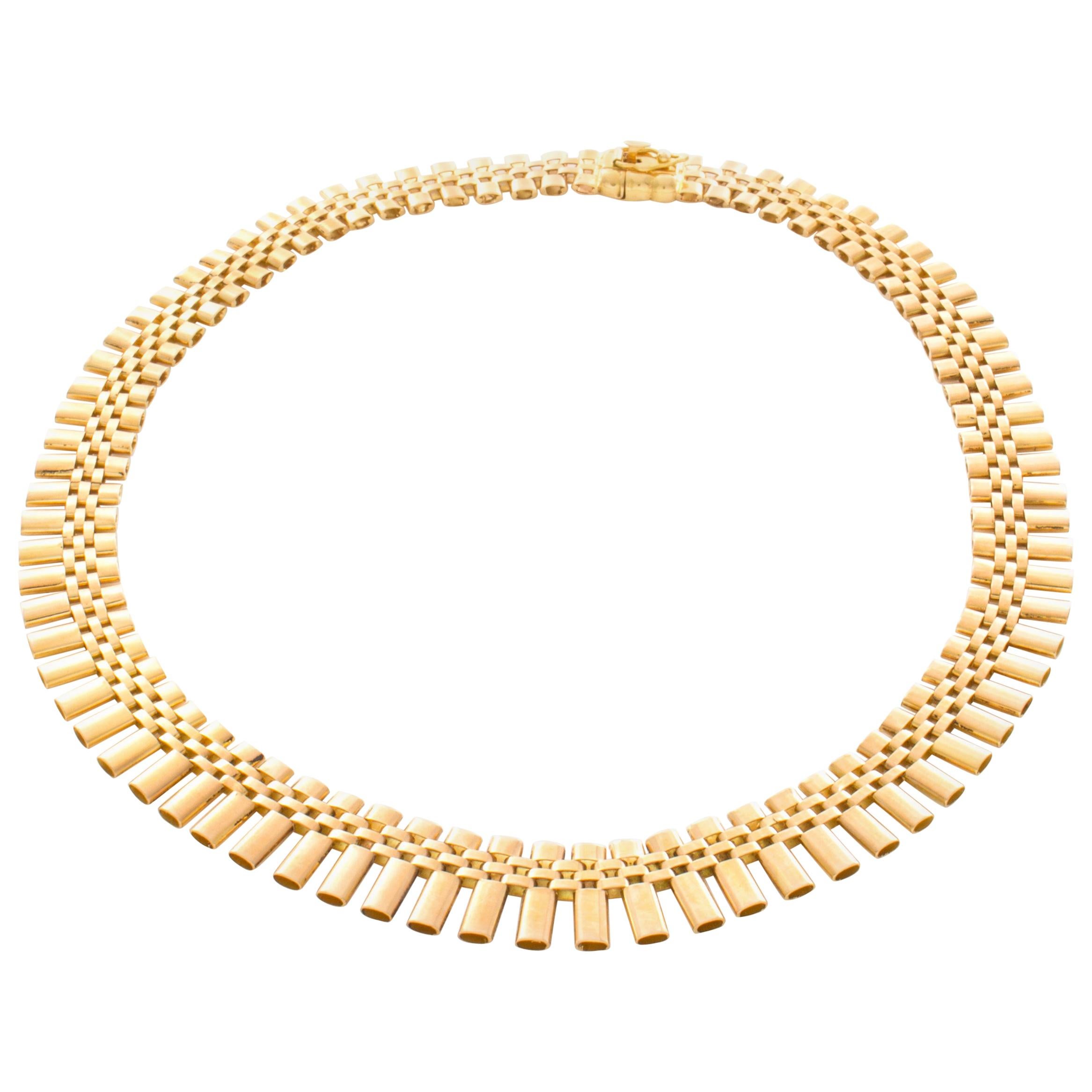 18 Karat Yellow Gold Italian Cleopatra Style Link Necklace For Sale