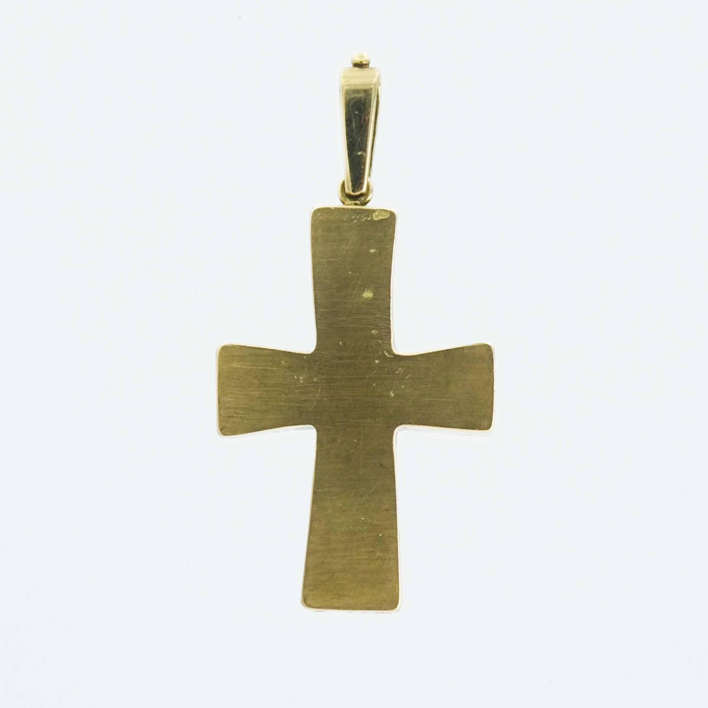 Italian 18 Karat Yellow Gold Cross Pendant with Enamel Religious Iconography  1