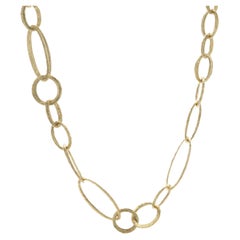 18 Karat Yellow Gold Italian Designed Hammered Open Circle Link Necklace