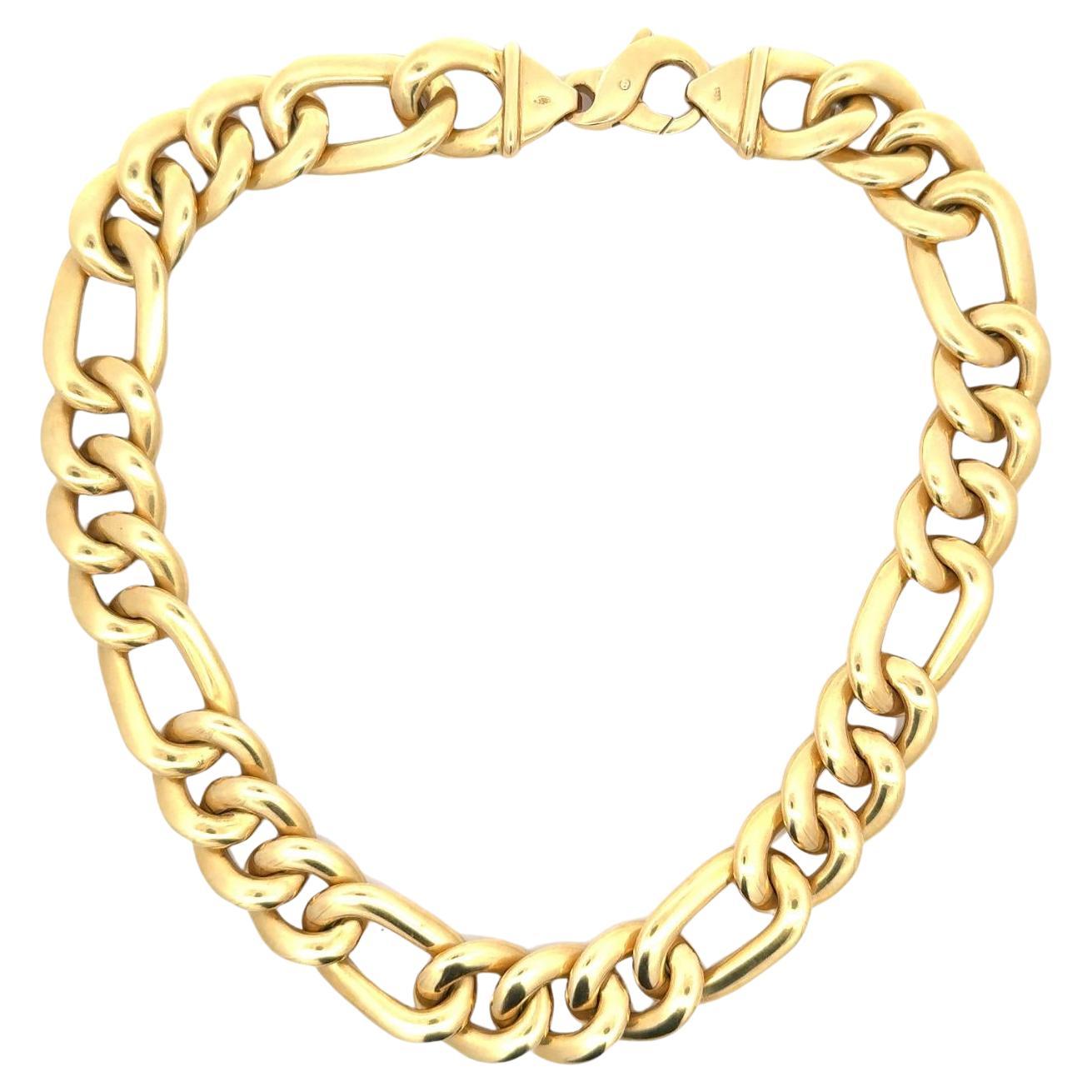 18 Karat Yellow Gold Italian Figaro Link Heavy Chain Necklace 17 Inches
