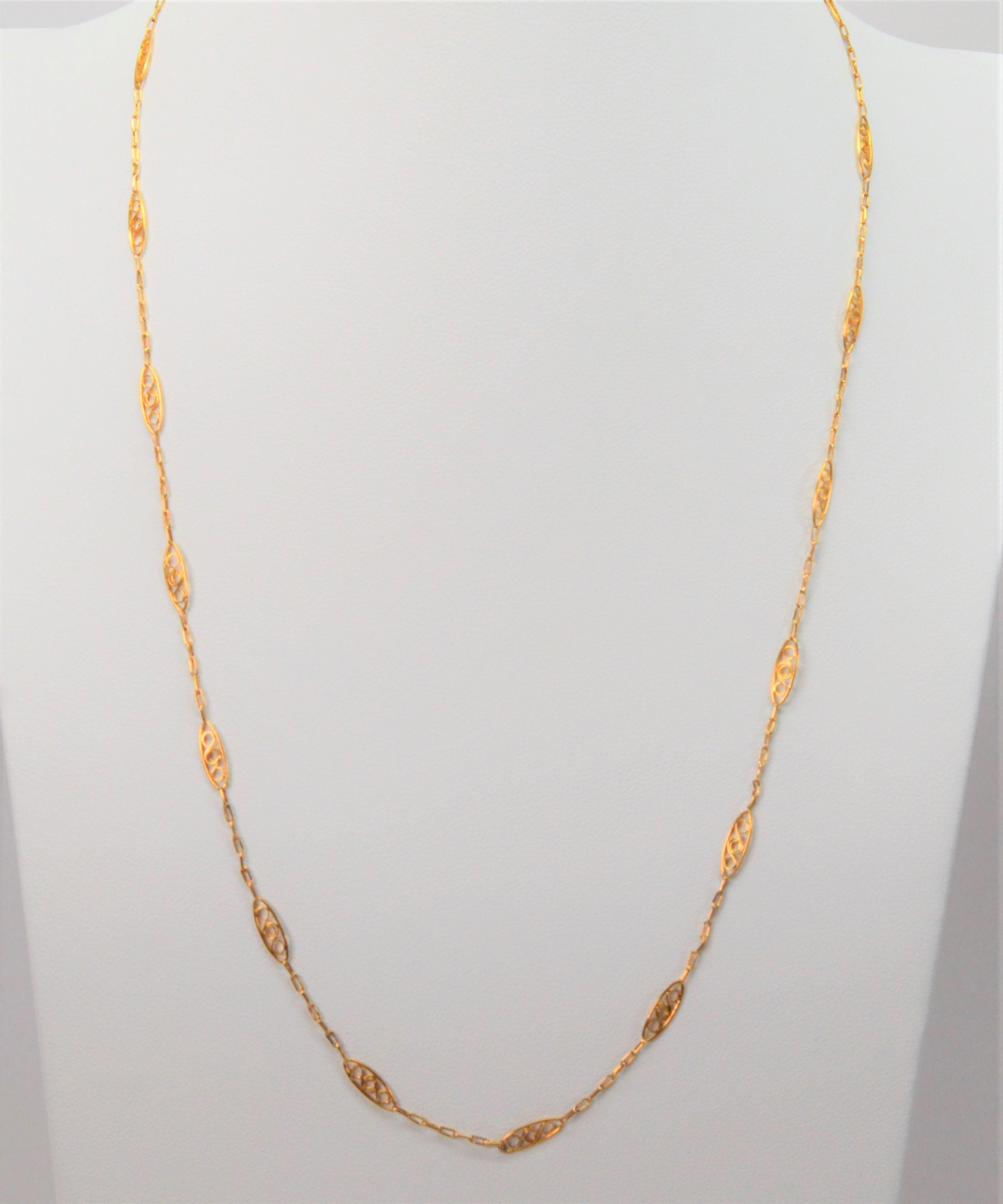 Women's 18 Karat Yellow Gold Italian Filigree Chain Necklace