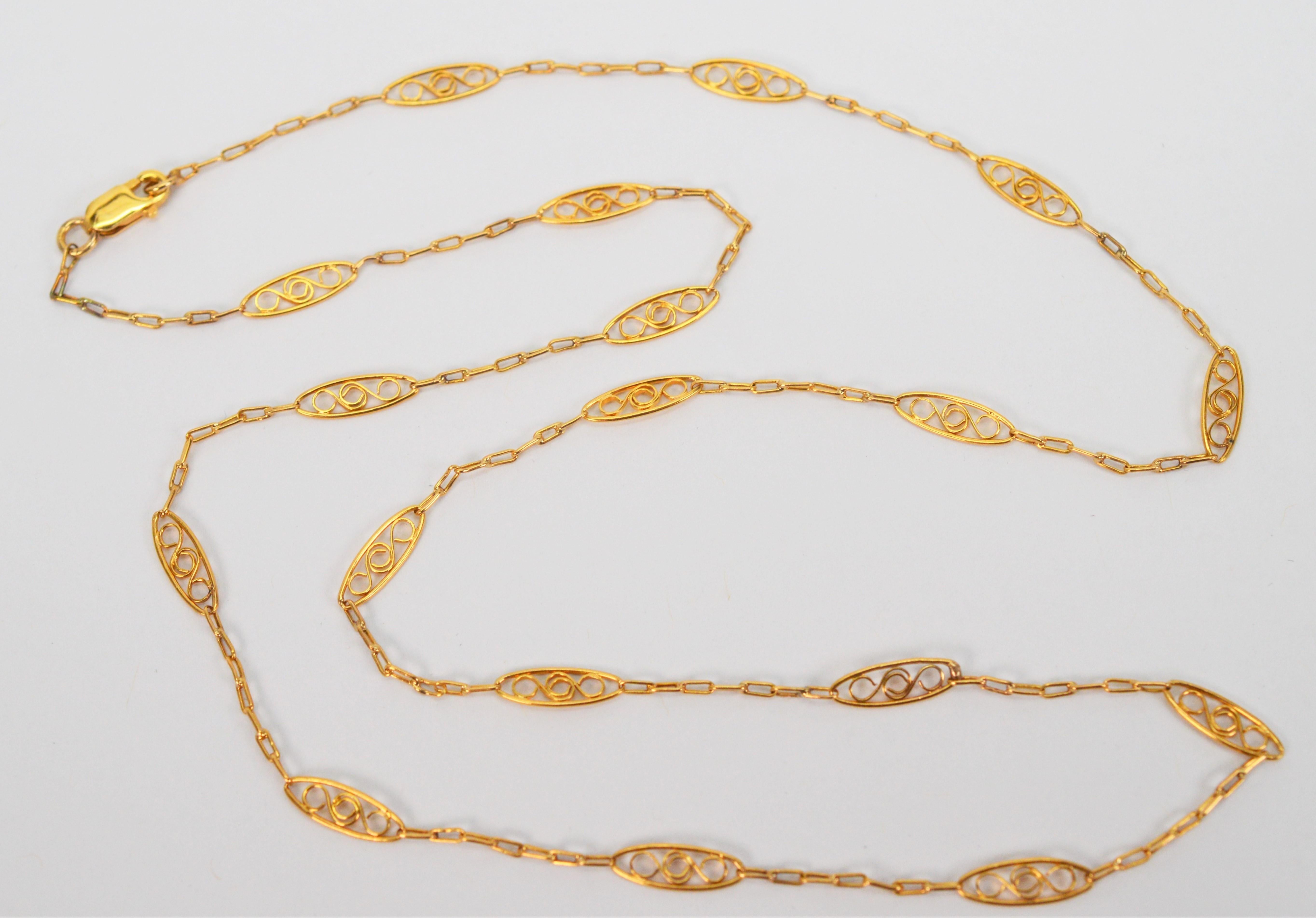 18 Karat Yellow Gold Italian Filigree Chain Necklace 1