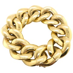 18 Karat Yellow Gold Italian Flat Curb Link Bracelet