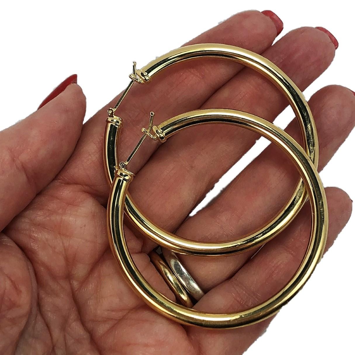 18 Karat Yellow Gold Italian Hoop Earrings 2  1/16 Inch Diameter 4
