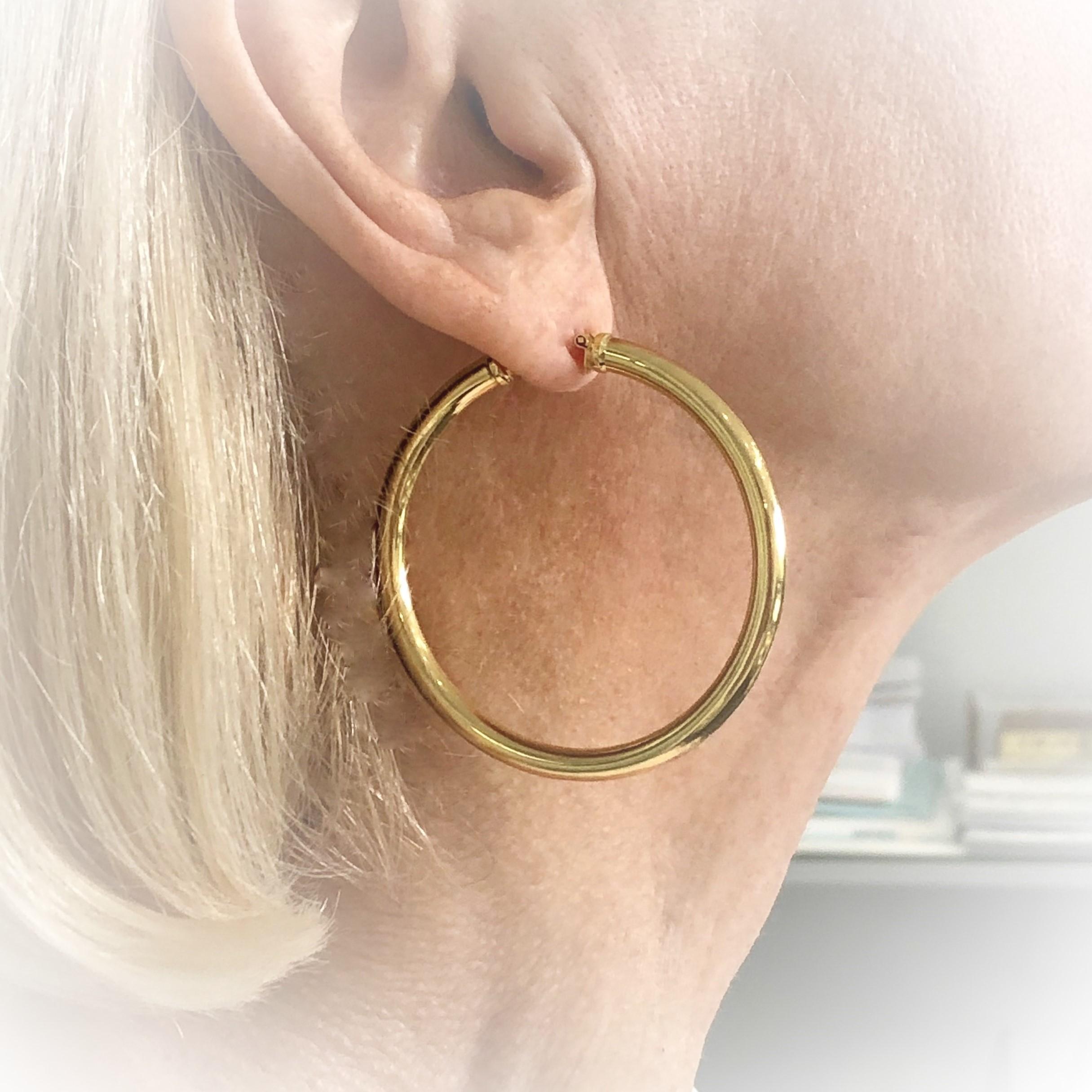 18 Karat Yellow Gold Italian Hoop Earrings 2  1/16 Inch Diameter 7