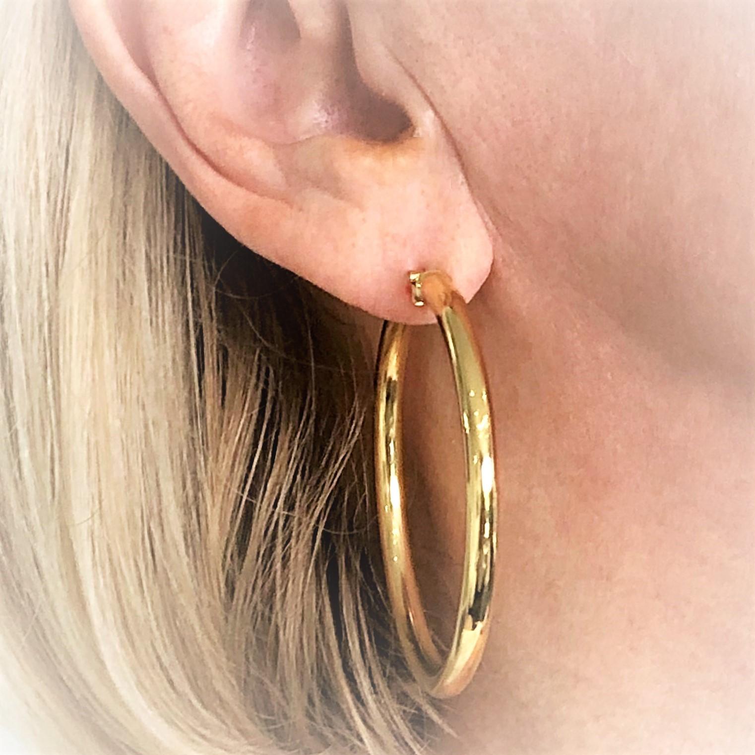 18 Karat Yellow Gold Italian Hoop Earrings 2  1/16 Inch Diameter 8