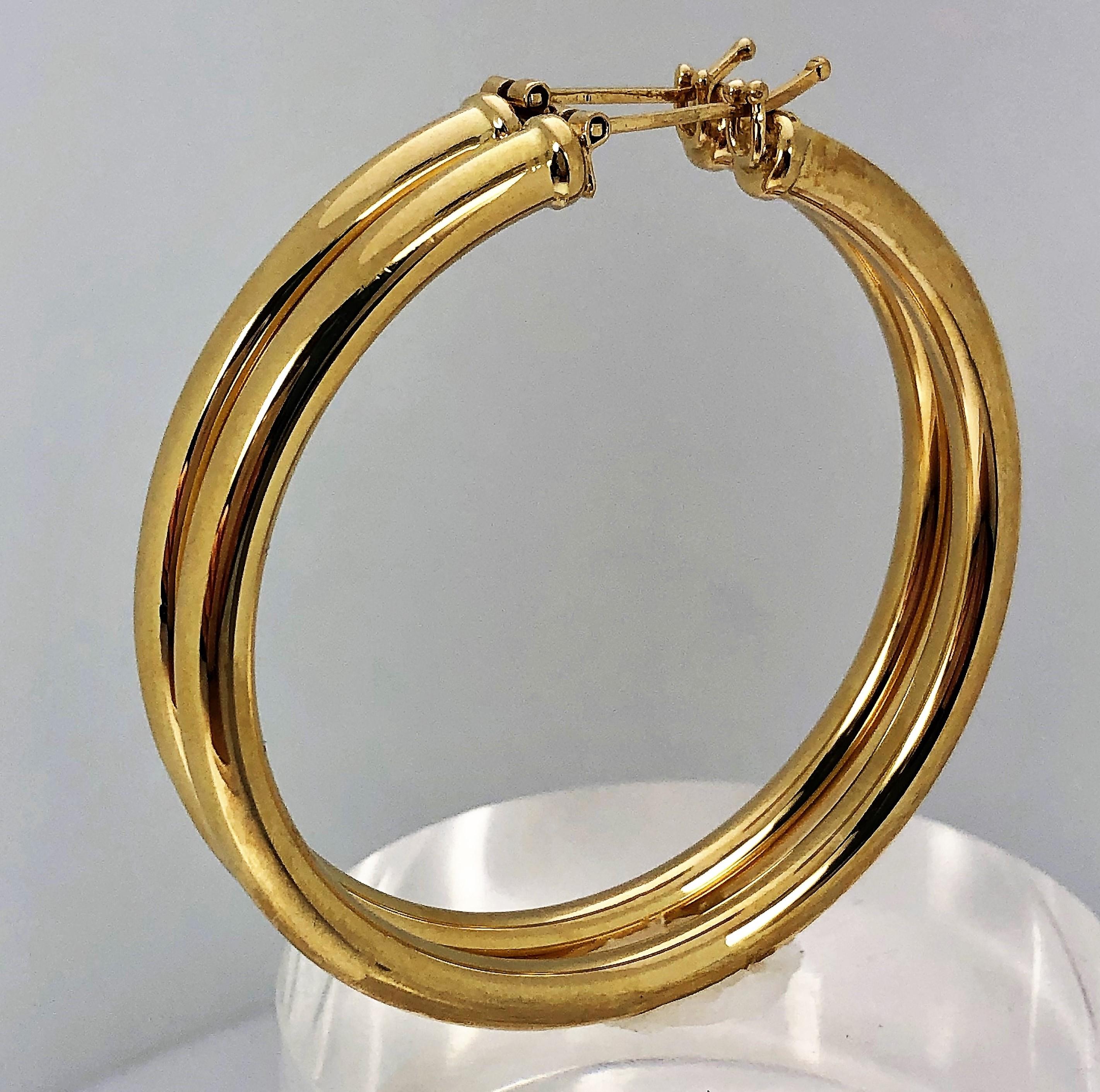 18 Karat Yellow Gold Italian Hoop Earrings 2  1/16 Inch Diameter In Good Condition In Palm Beach, FL