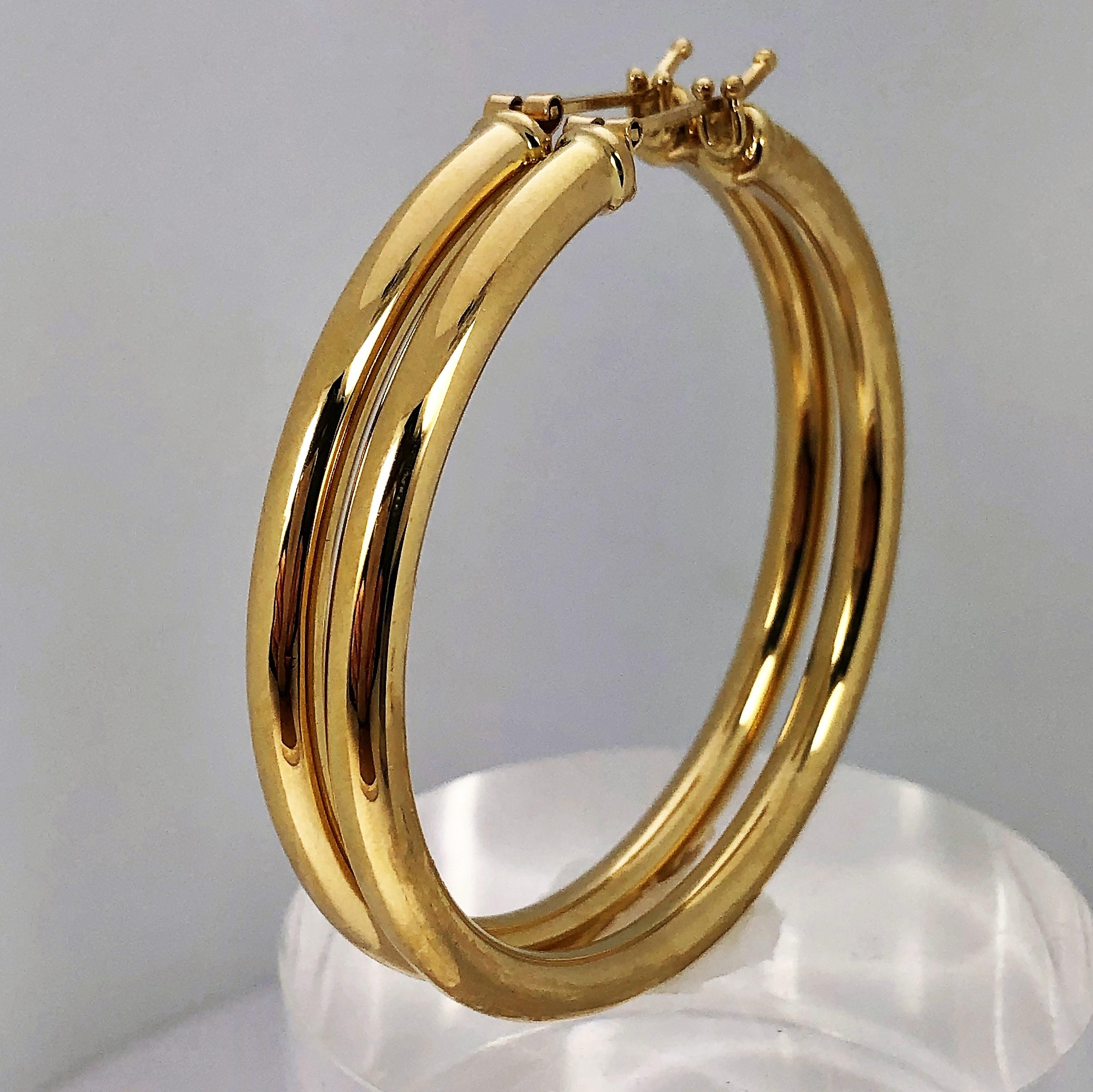 Women's 18 Karat Yellow Gold Italian Hoop Earrings 2  1/16 Inch Diameter