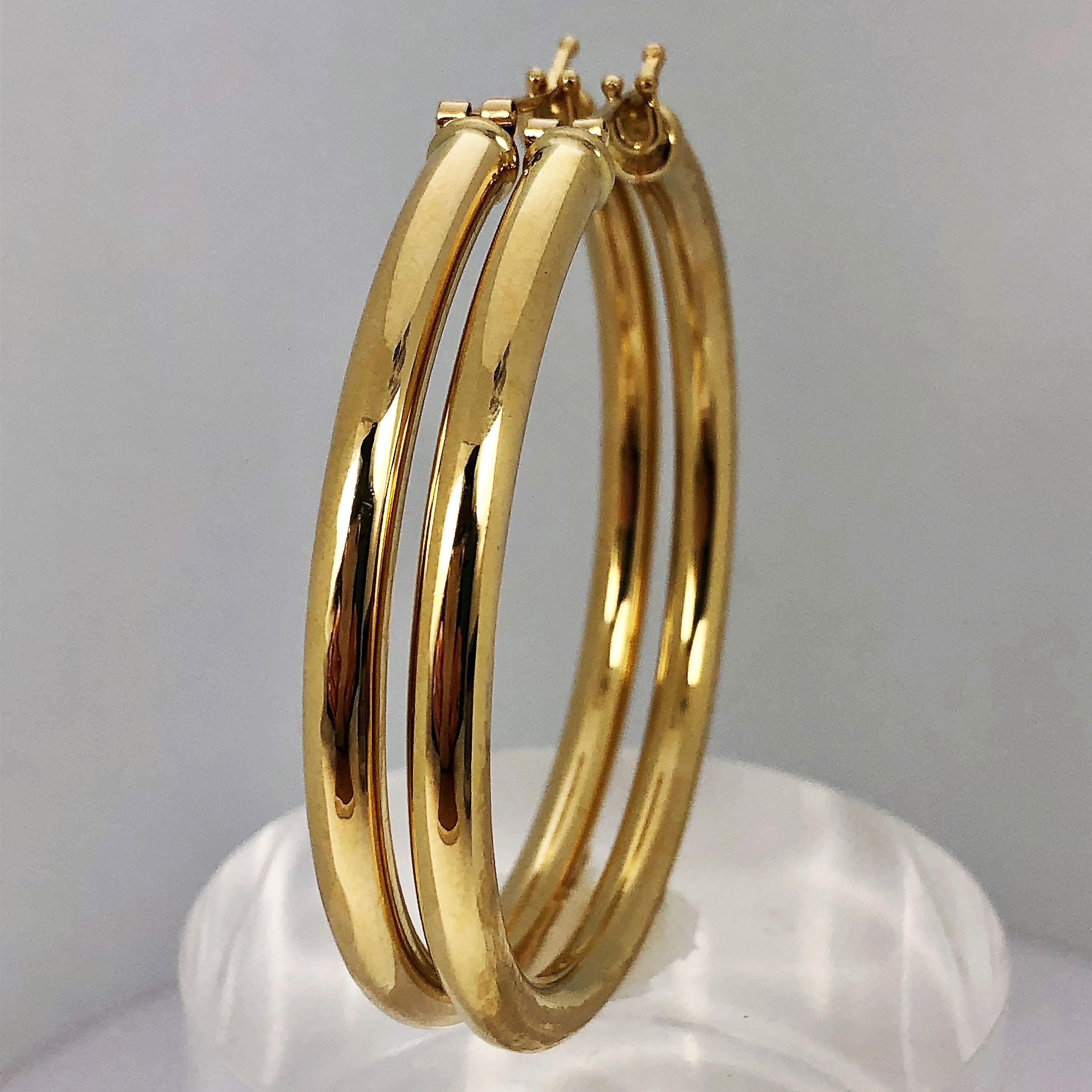 18 Karat Yellow Gold Italian Hoop Earrings 2  1/16 Inch Diameter 1