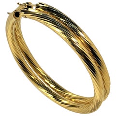 18 Karat Yellow Gold Italian Hoop Earrings 2 1/2 Inch Diameter
