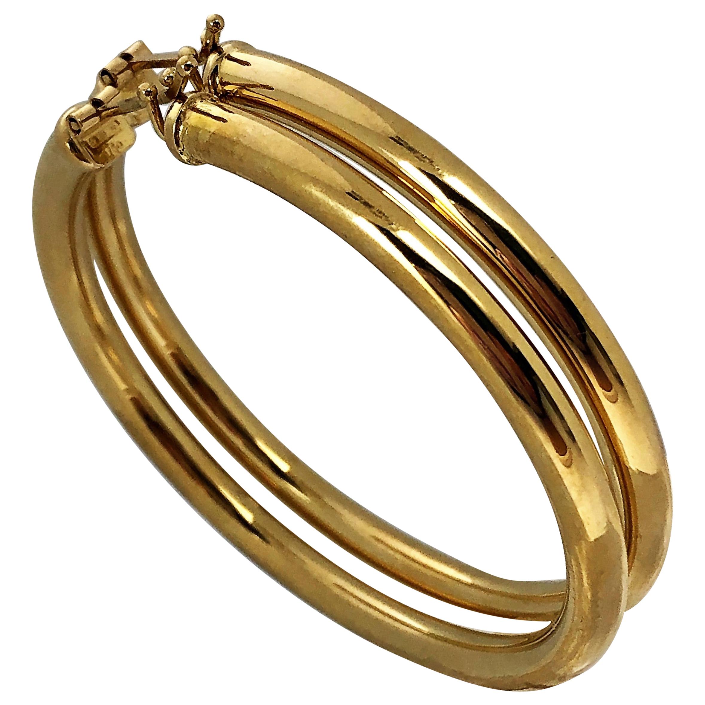 18 Karat Yellow Gold Italian Hoop Earrings 2  1/16 Inch Diameter