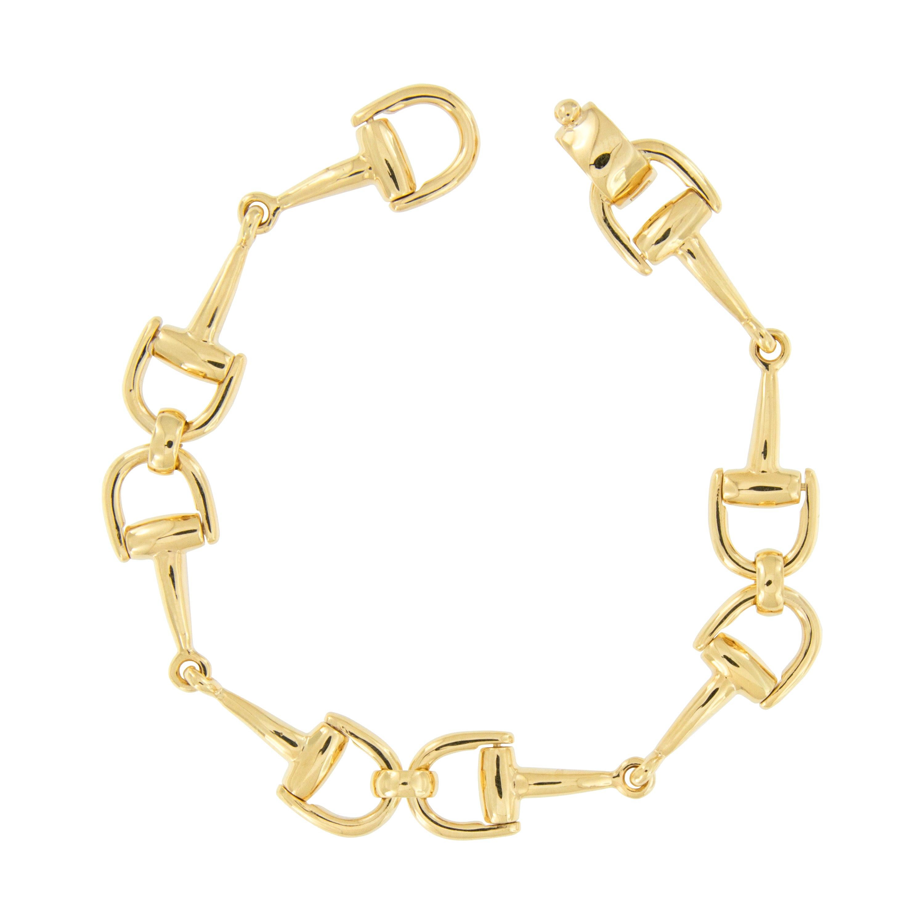 Heavy 18 Karat Yellow Gold Italian made "GUCCI style" Stirrup Motif Bracelet For Sale