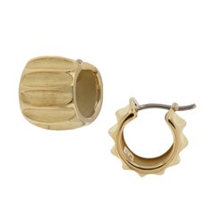 18 Karat Yellow Gold Italian Ribbed Wide Mini Hoop Earrings