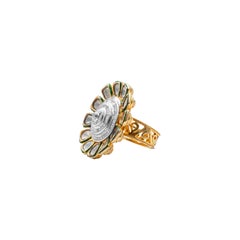 18 Karat Yellow Gold Jadau Diamond and Enamel Cocktail Ring