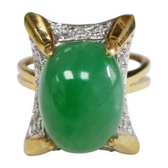 18 Karat Yellow Gold Jade and Diamond Ring