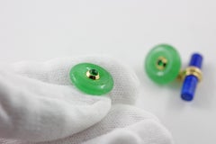 18 Karat Yellow Gold Jade and Emeralds with Lapis Lazuli Cufflinks