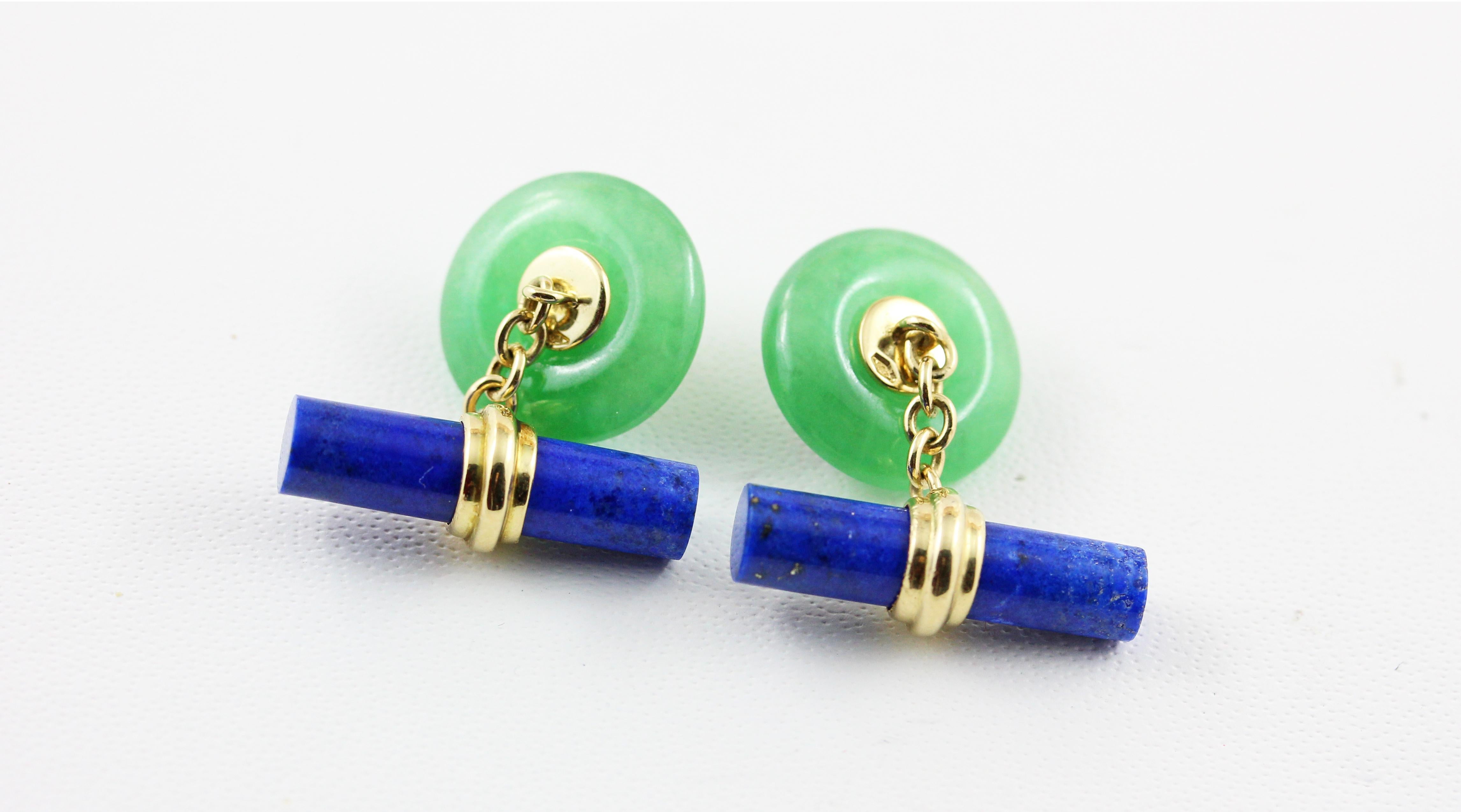 18 Karat Yellow Gold Jade and Emeralds with Lapis Lazuli Cufflinks In New Condition For Sale In Milano, IT