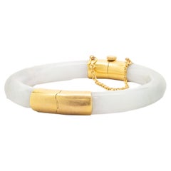 18 Karat Yellow Gold Jade Bangle Bracelet