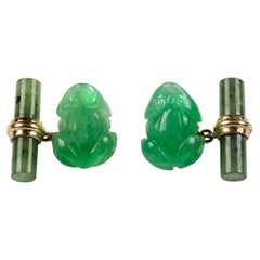 Giada in oro giallo 18 carati  Gemelli a forma di rana Jades Frogs