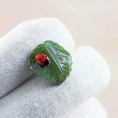 18 Karat Yellow Gold Jade Leaf Ladybug Coral Cufflinks