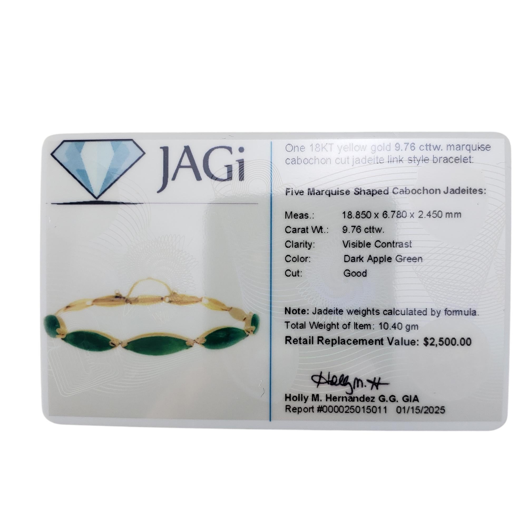Women's 18 Karat Yellow Gold Jadeite Link Bracelet JAGi Certified #20700