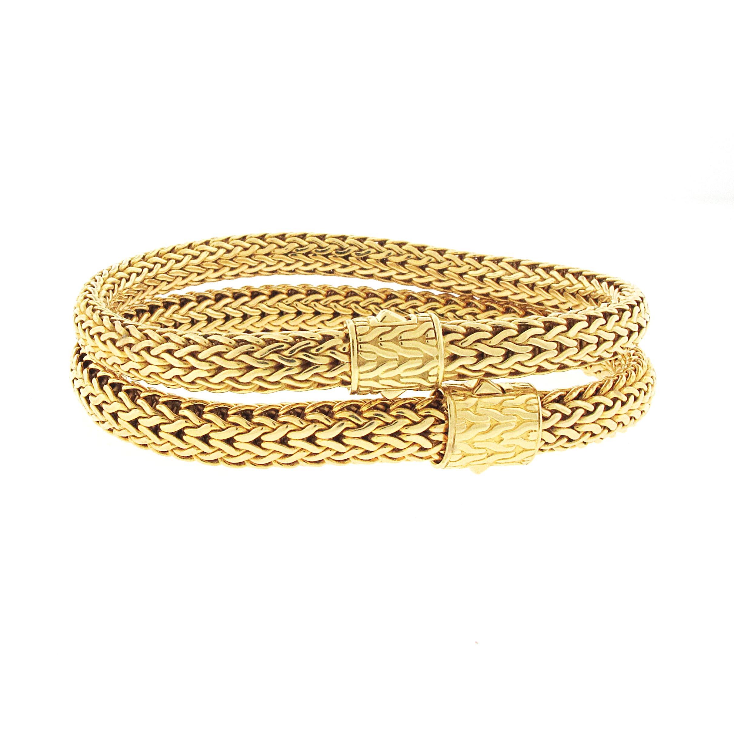Modern 18 Karat Yellow Gold John Hardy Rope Bracelet Bangles, Super Flexible