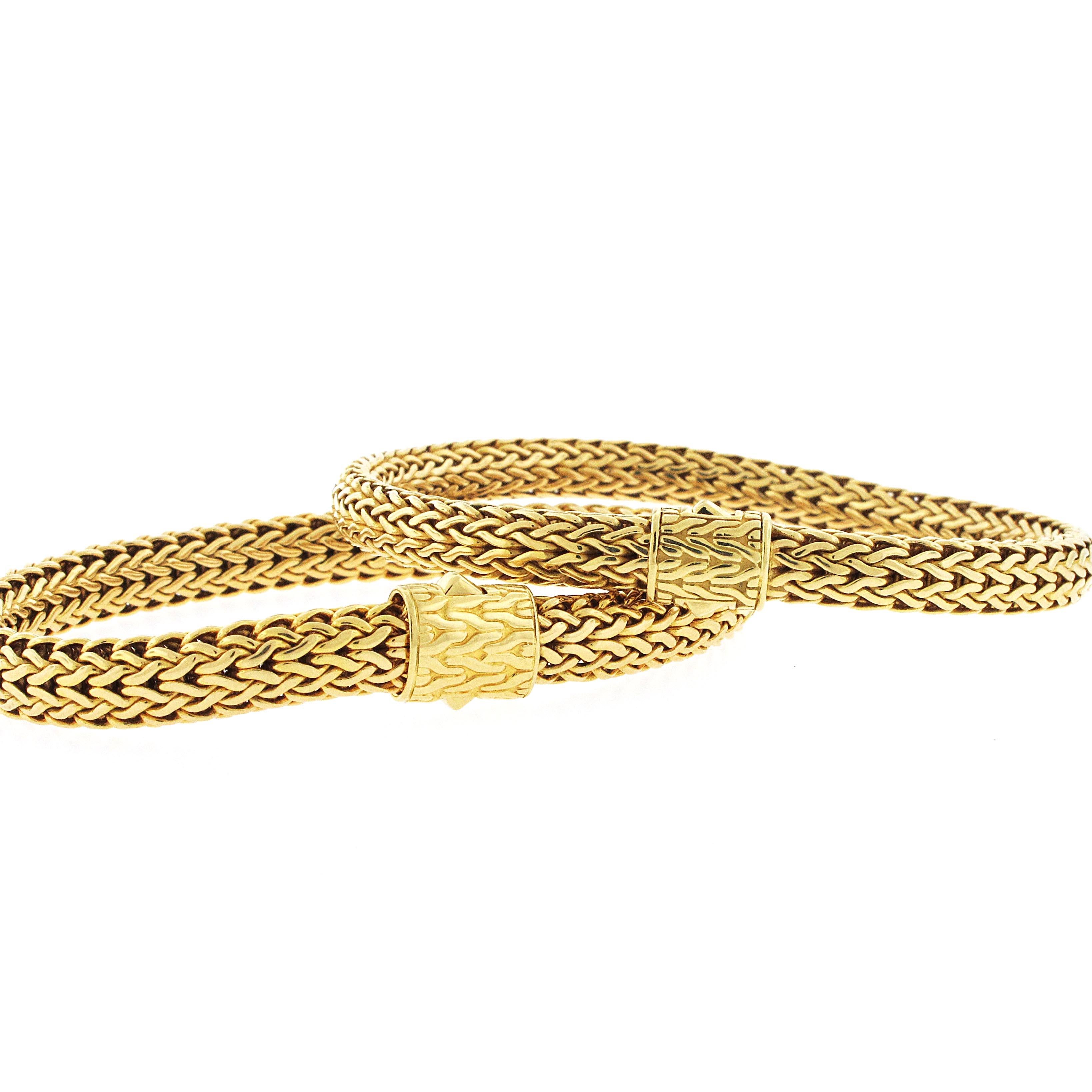 18 Karat Yellow Gold John Hardy Rope Bracelet Bangles, Super Flexible In Excellent Condition In Beverly Hills, CA