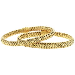 18 Karat Yellow Gold John Hardy Rope Bracelet Bangles, Super Flexible