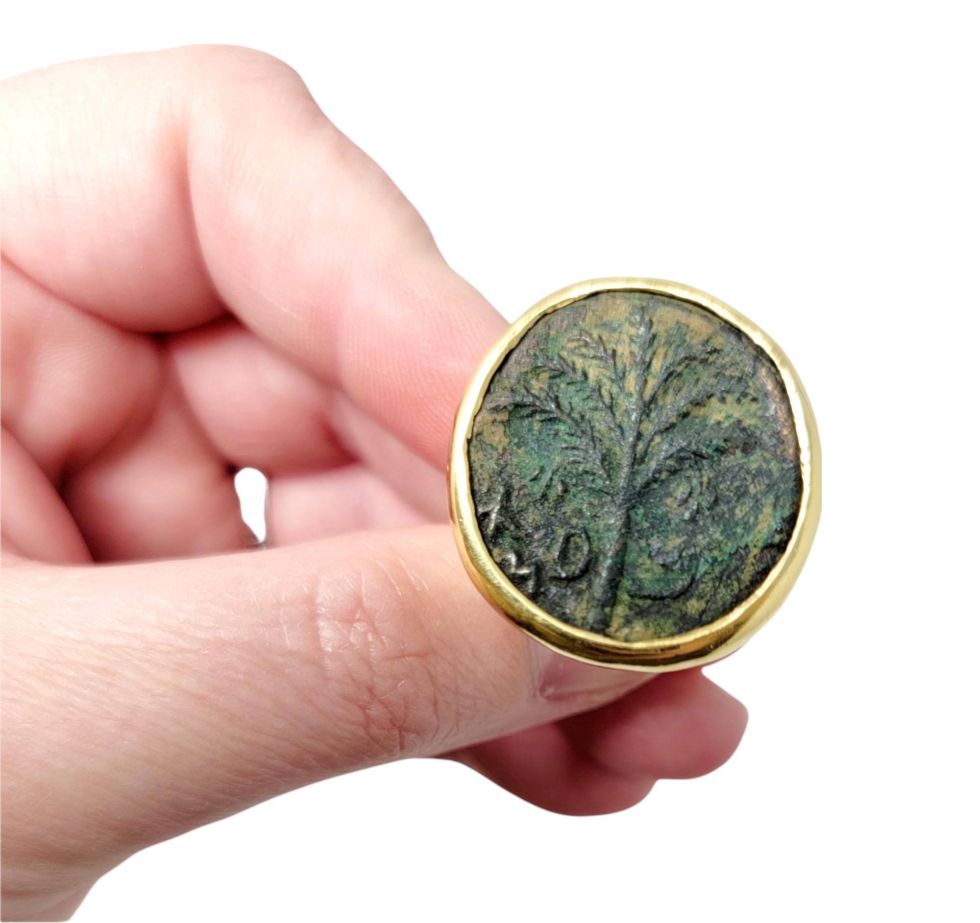 18 Karat Yellow Gold Judaea Bar Kochba Palm Tree Treasure Coin Ring Circa 135 CE 1