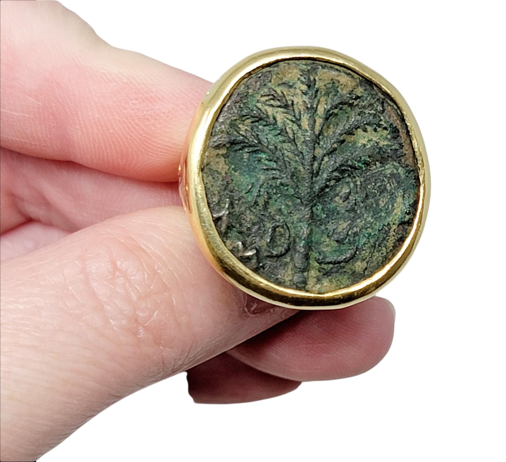 18 Karat Yellow Gold Judaea Bar Kochba Palm Tree Treasure Coin Ring Circa 135 CE 2