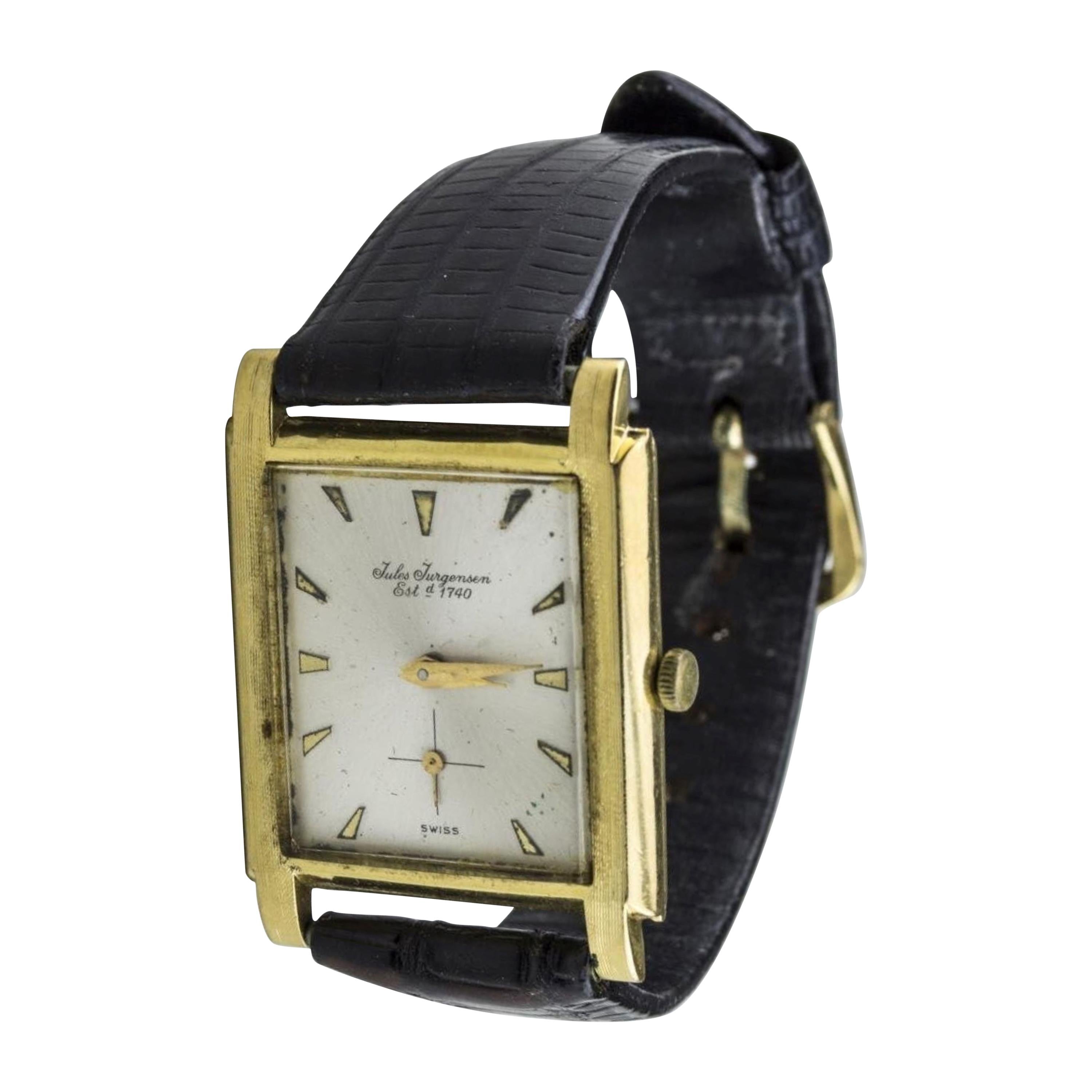 18 Karat Yellow Gold Jules Jergensen Wristwatch For Sale