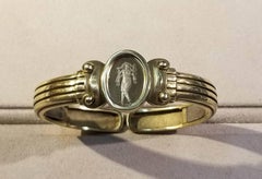 18 Karat Yellow Gold Kieselstein Cord Carved Quartz Bangle