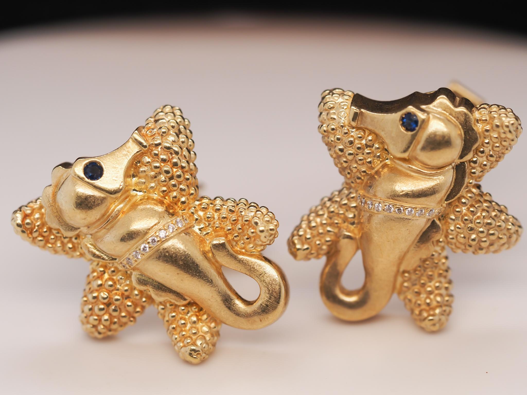 18 Karat Gelbgold KIESELSTEIN CORD Manschettenknöpfe mit Seepferdchen-Diamant und Saphir im Angebot 1