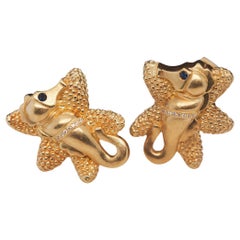 18 Karat Gelbgold KIESELSTEIN CORD Manschettenknöpfe mit Seepferdchen-Diamant und Saphir