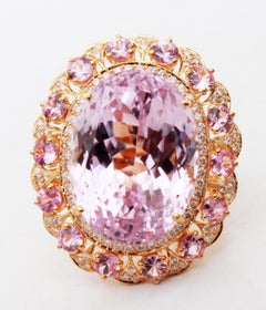 18K Yellow Gold Kunzite with Pink Sapphire and Diamond Ring