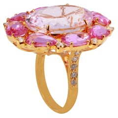 18 Karat Yellow Gold Kunzite with Pink Sapphire and Diamond Ring
