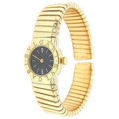 Used 18kt Yellow Gold Ladies Bvlgari Tubogas Wristwatch with Black Dial