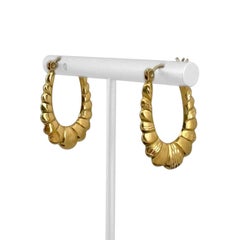 18 Karat Yellow Gold  Ladies Diamond Cut Scallop Hoop Earrings 