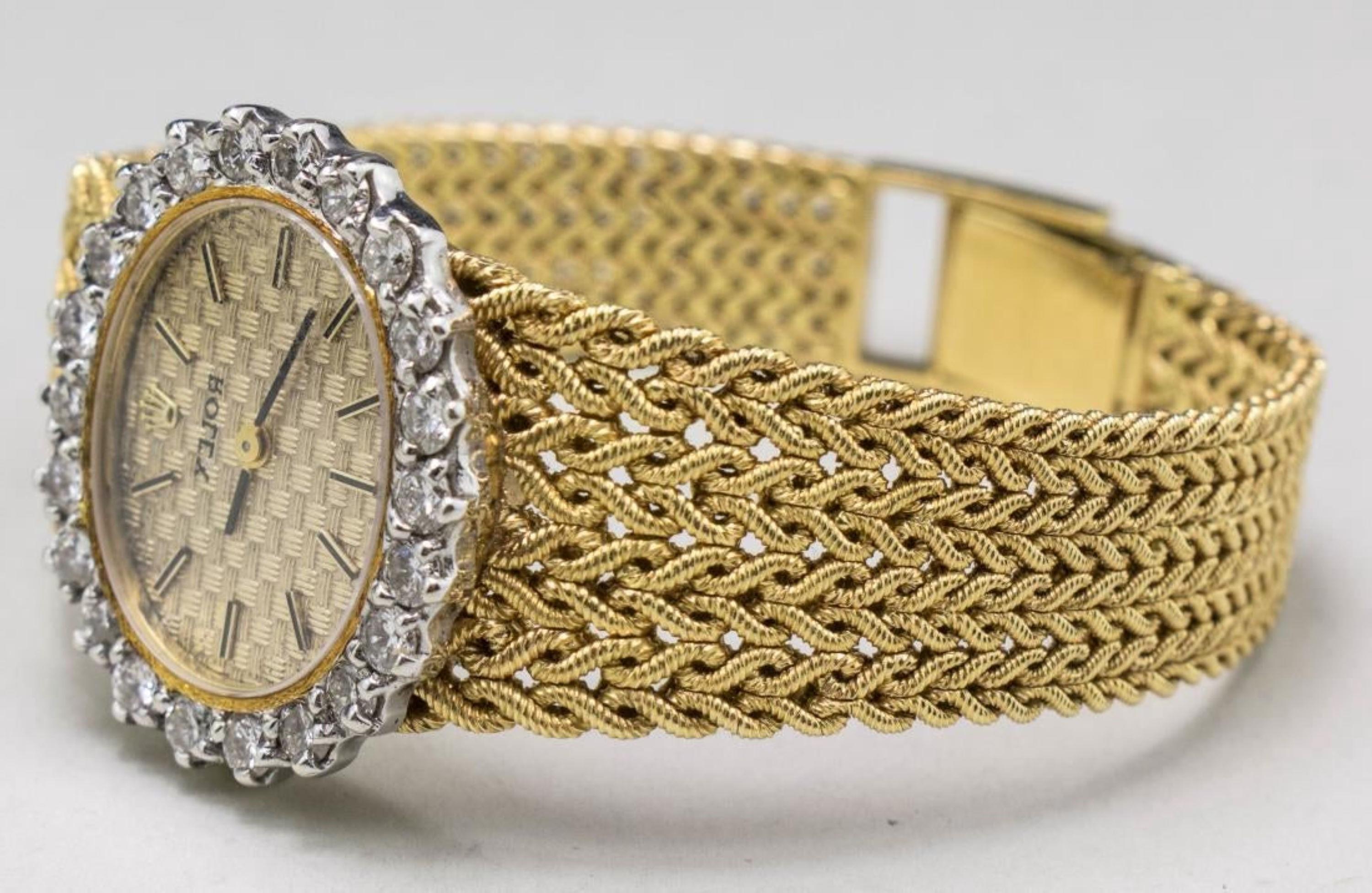 Women's 18 Karat Yellow Gold Ladies Diamond and Gold Rolex Watch For Sale