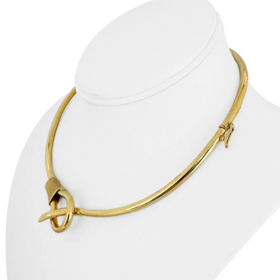 18 Karat Yellow Gold Ladies Fancy Knot Tube Collar Necklace For Sale 4