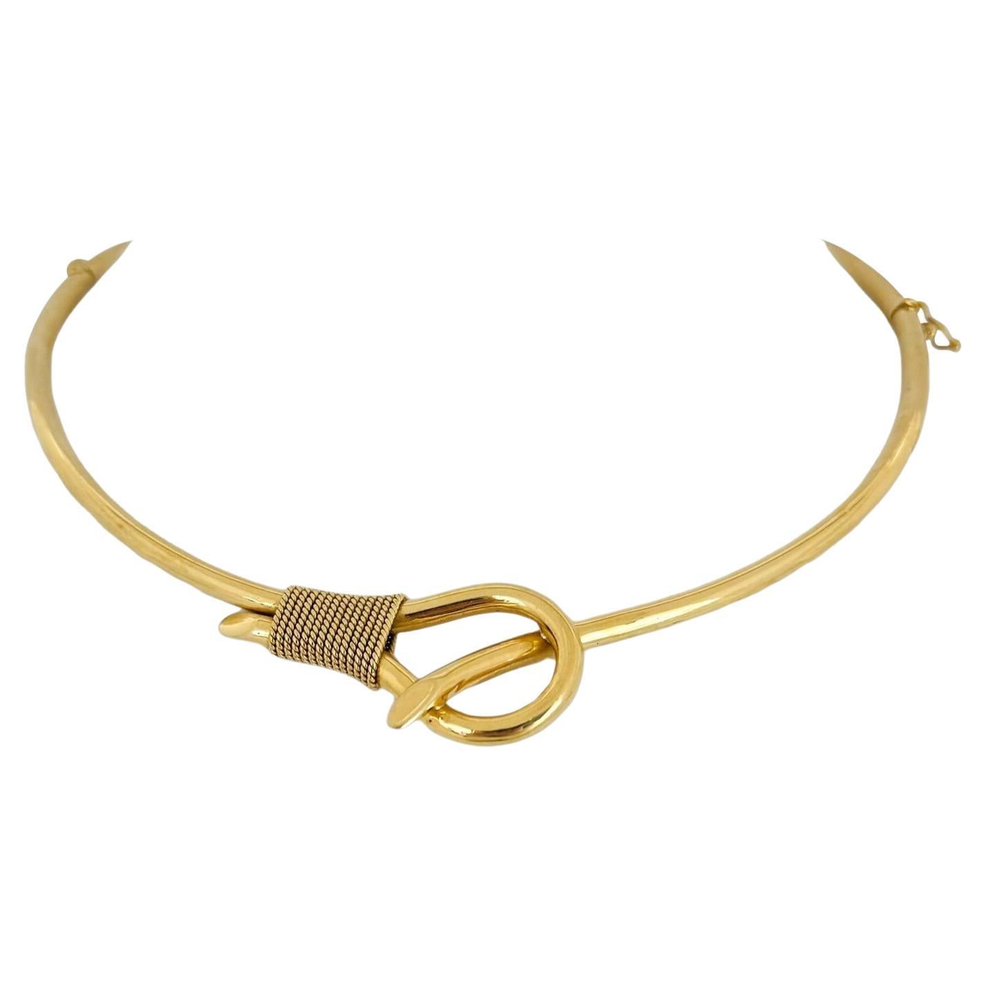 18 Karat Yellow Gold Ladies Fancy Knot Tube Collar Necklace