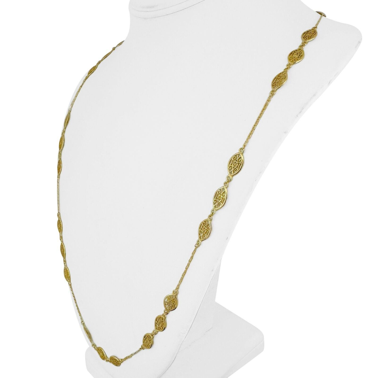 18k Gelbgold 15,5g Damen lange 7mm Fancy Filigree Link Halskette Italien 36